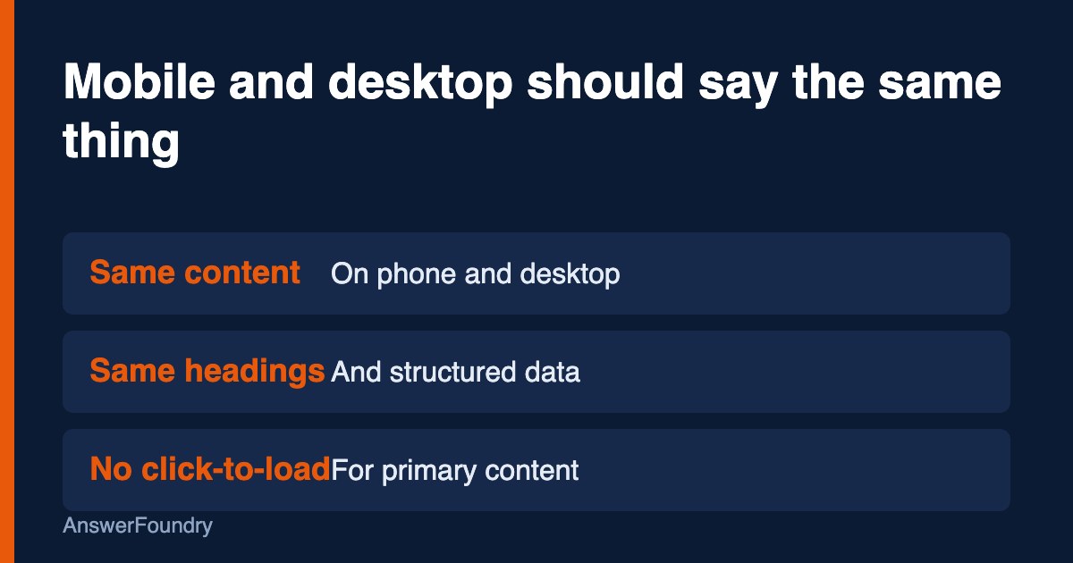 Illustration of a phone screen and a desktop screen showing the same headings and content side by side